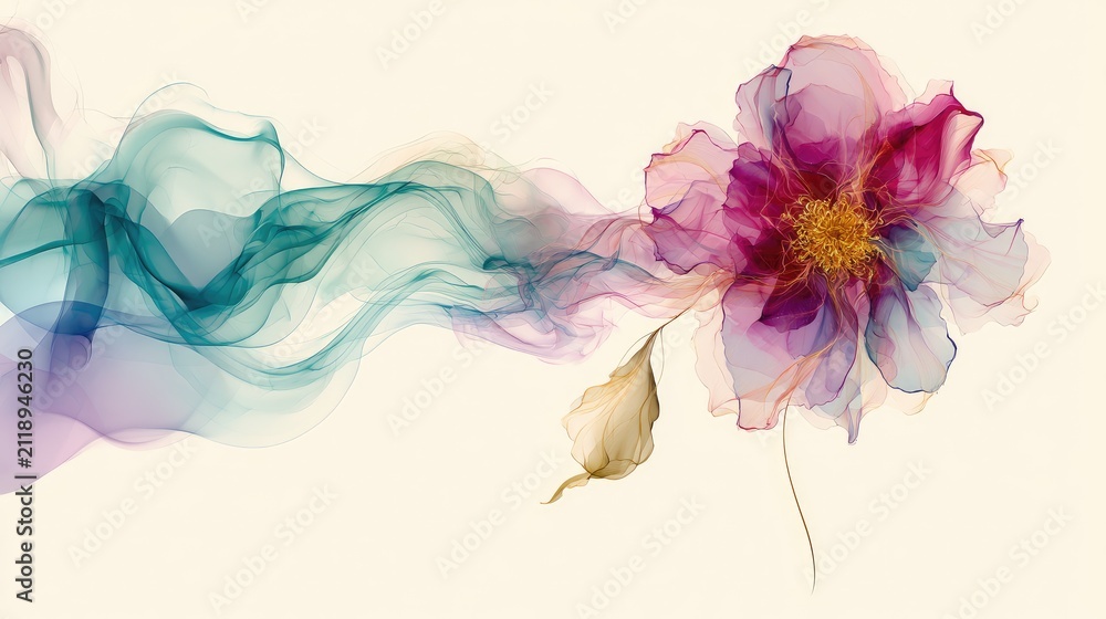 Obraz premium Ethereal bloom unfurls with wisps of translucent, flowing color