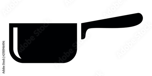 cooking saucepan with long handle silhouette shape, black and white vector illustration, white background