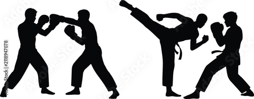 Obraz na płótnie Martial arts fighters flat vector illustration