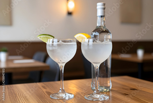 Two gin and tonic cocktails...