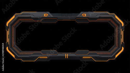 Futuristic orange and black digital technology border frame illustration