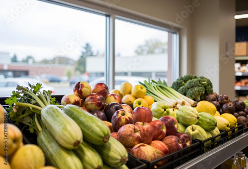 Fresh produce display with ...