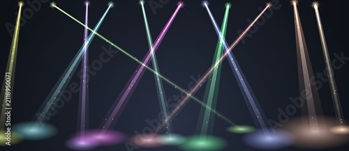 Colorful laser light beams crossing and creating vibrant visual effects scene
