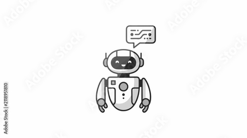 A cute robot with a speech bubble containing a circuit board pattern