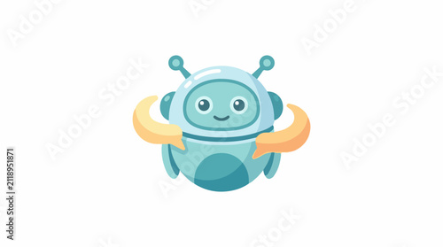 A cute round blue robot with yellow speech bubbles