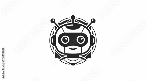 A cute stylized robot head icon with large round eyes and antennae
