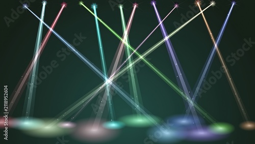 Colorful stage lights creating vibrant geometric beams pattern on transparent background