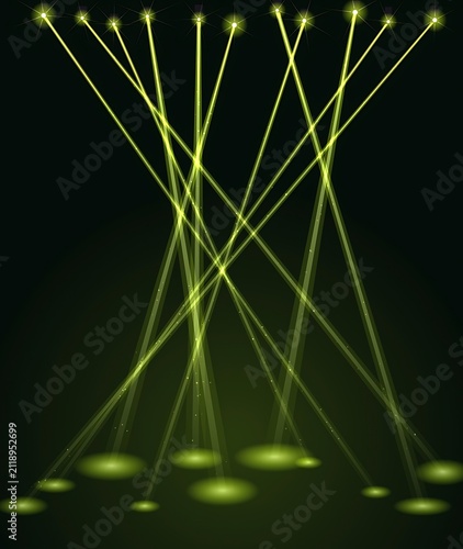 Green Laser Light Beams Converging Into Bright Points On Surface