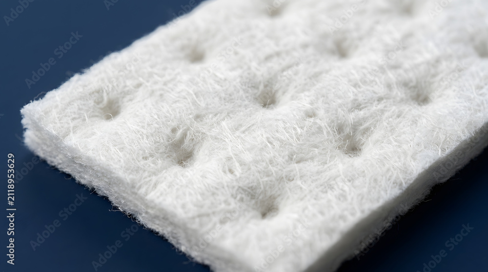 Obraz premium White rectangular mattress pad texture showcasing soft synthetic fibers and deep tufted dimples captured in crisp bright macro photography style