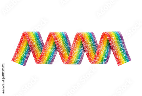 Colorful Candy Cane and Alphabet Fridge Magnet Letters with Assorted Candies Isolated on White Background 