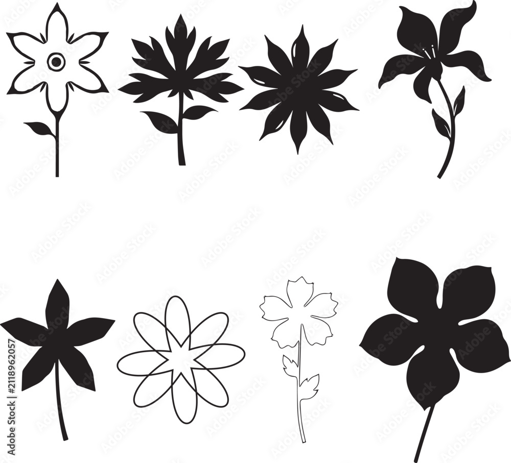 Obraz premium Mixed Floral Silhouette SVG Bundle | Decorative Flower Clipart Set