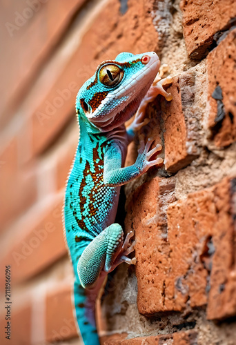 Turquoise gecko with brown ...