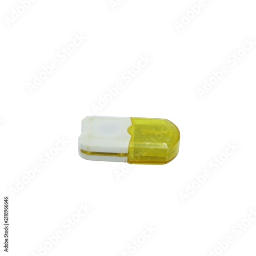 Portable white and yellow memory card reader device for data transfer and storage