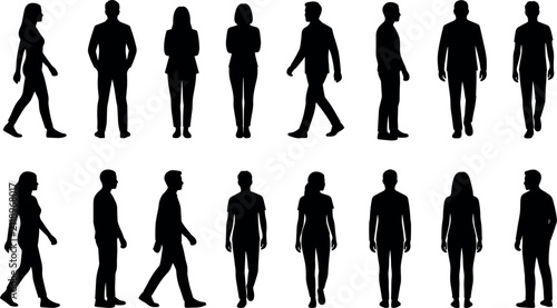 Photography Vector silhouettes set of men and women standing walking turned away in casual a
