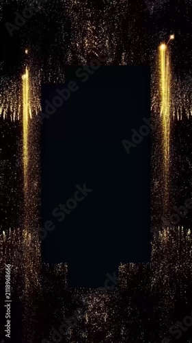 Luxury Gold Fireworks Wedding Frame Animation on Black Background  with Copy Space for Wedding Titles
