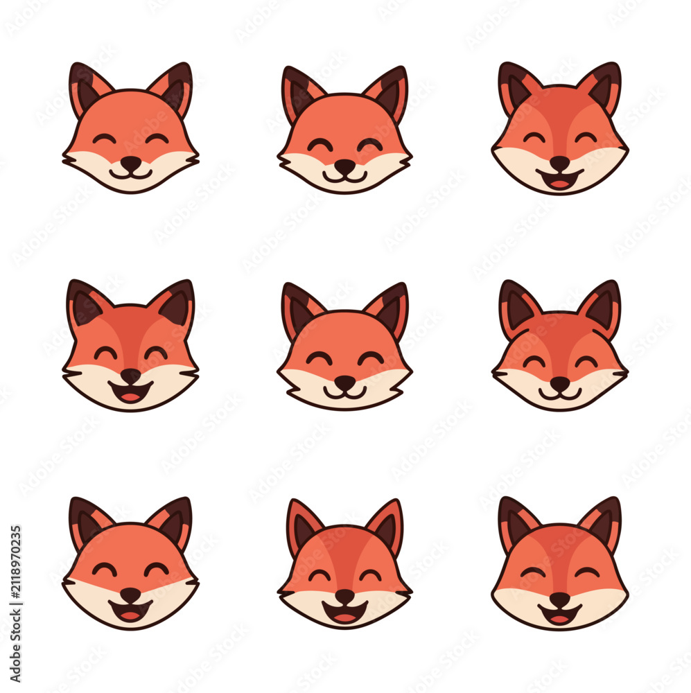 Fototapeta premium Cute fox faces collection simple illustration