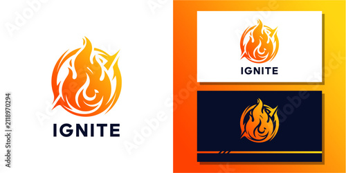 Принти на полотні Orange fire flame ignite logo set