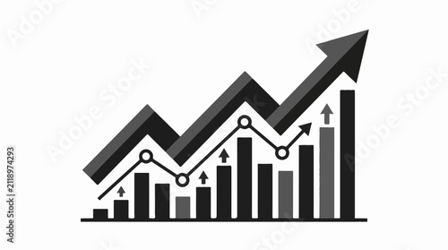 A graphic showing a rising bar chart and an arrow pointing upwards