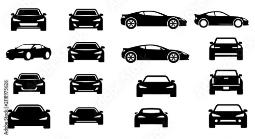 Car Icon Vector Silhouette Pack with Various Angles Modern Vehicle Symbol Collection
