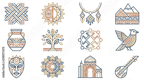 Foto Collection of intricate geometric and cultural patterns and symbols