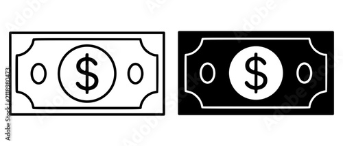 Foto Minimalist banknote icon in outline and silhouette style, for UI/UX app design