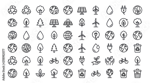 Obraz na płótnie Sustainable energy and environmental conservation icon set.