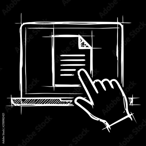 Cloud File Access Interface with Finger Touch Document Icon Hand Drawn Chalkboard Style Illustration Showing Digital Storage Management Online Document Control and Secure Cloud Computing Concept