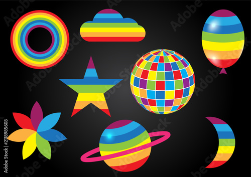 Rainbow Pride Icons Collection on Black Background – Colorful LGBTQ+ Symbols Vector Set