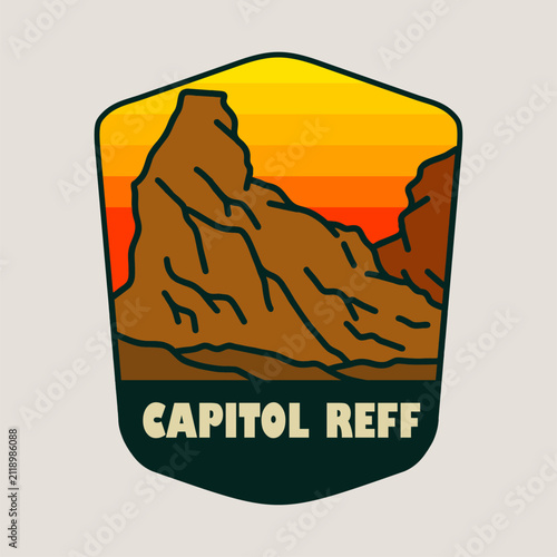 Capitol Reef National Park Vintage Badge Logo Retro Landscape Vector