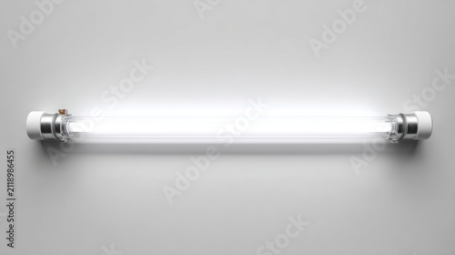 Bright fluorescent tube light isolated on a neutral gray background