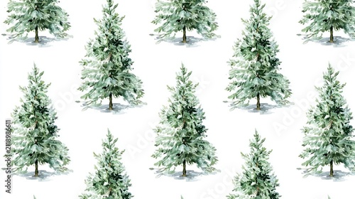 Repeating pattern of evergreen trees with white background for festive designs