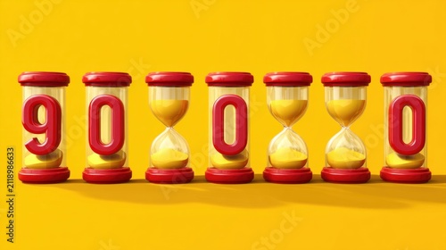 Hourglasses in a row indicating time deadlines and concepts like efficiency