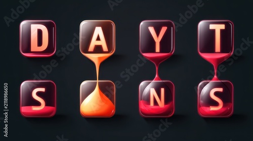 Abstract illustration of time concept with hourglasses and text elements