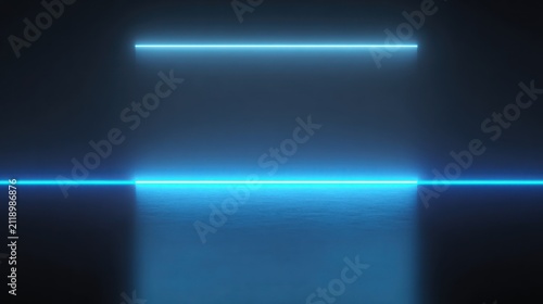Abstract light display blue hues and geometric shapes against a dark backdrop