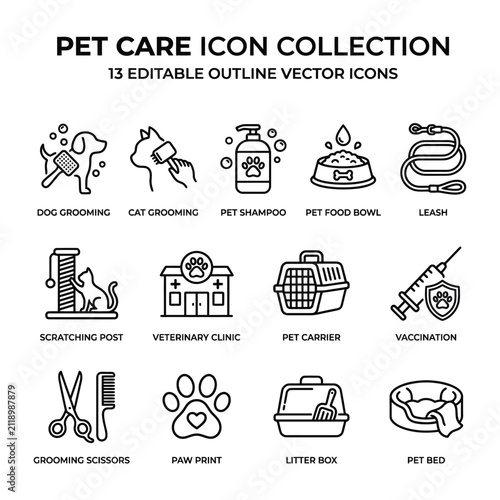 Pet Care Veterinary Line Icons Collection