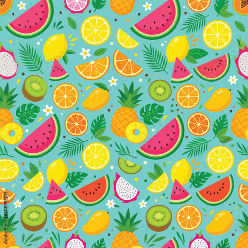 Colorful Tropical Fruit Seamless Pattern