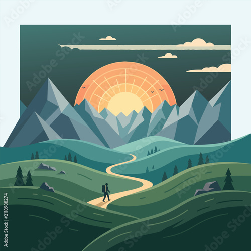 Scenic Mountain Landscape Nature Illustration