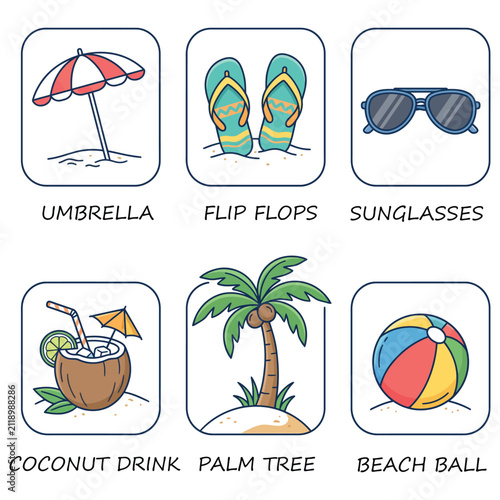 Summer Beach Vacation Flat Icons Collection