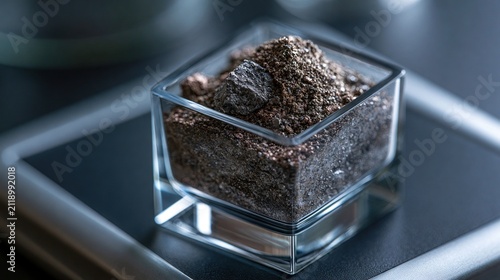 Close-Up View of Lunar Regolith Sample Inside Transparent Container