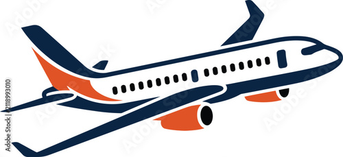 Graphic illustration of commercial jet airplane plane flying transport travel symbol logo icon