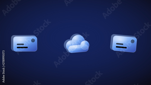 Glossy credit card and cloud icons. Digital payment and cloud storage web interface symbols.