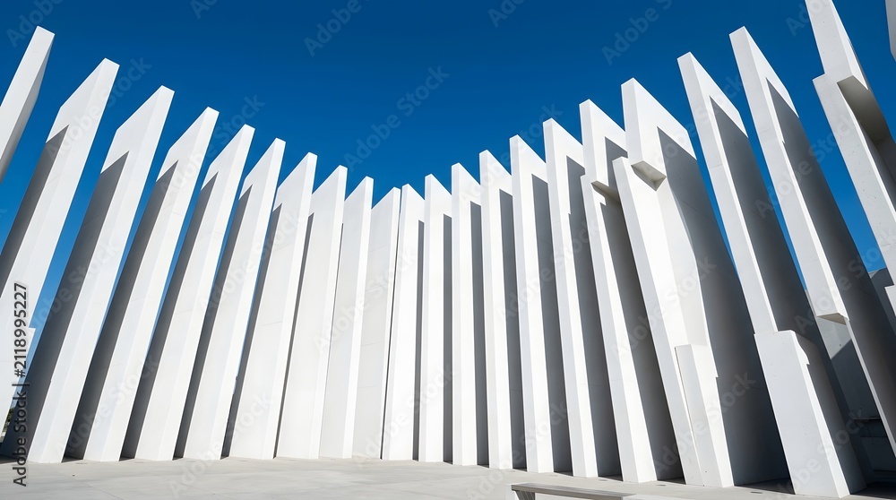 Fototapeta premium Modern architectural structure with white pillars. Abstract geometric building design.