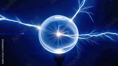 Plasma Ball Lamp Emitting Electric Arcs and Lightning Bolts.
