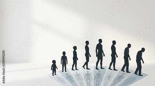 Silhouettes of people walking on a glowing path.