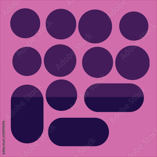 Abstract Geometric Dark Purple Circles and Oval Shapes on Bright Pink Background