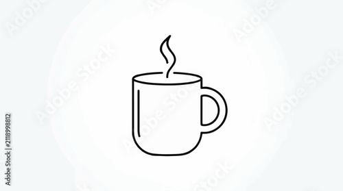 A minimalist line drawing of a steaming mug on a white background