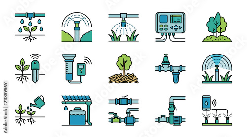 Foto Collection of water treatment and conservation icons.