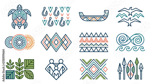 Принти на полотні Collection of various tribal patterns and symbols.