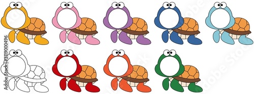 Cute turtle character cartoon sea animal photo frame clipart illustration for classroom decor baby shower nursery back to school bulletin board