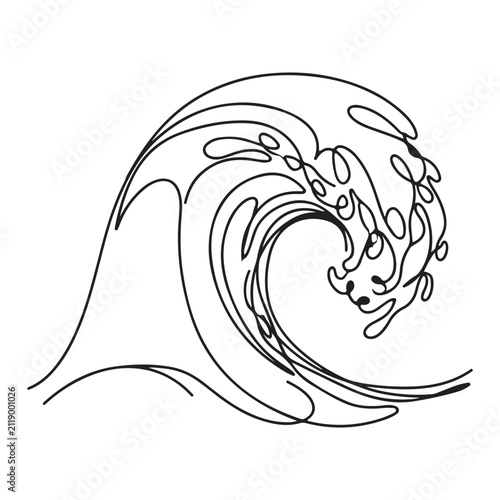 Powerful Breaking Ocean Wave Line Art Vector